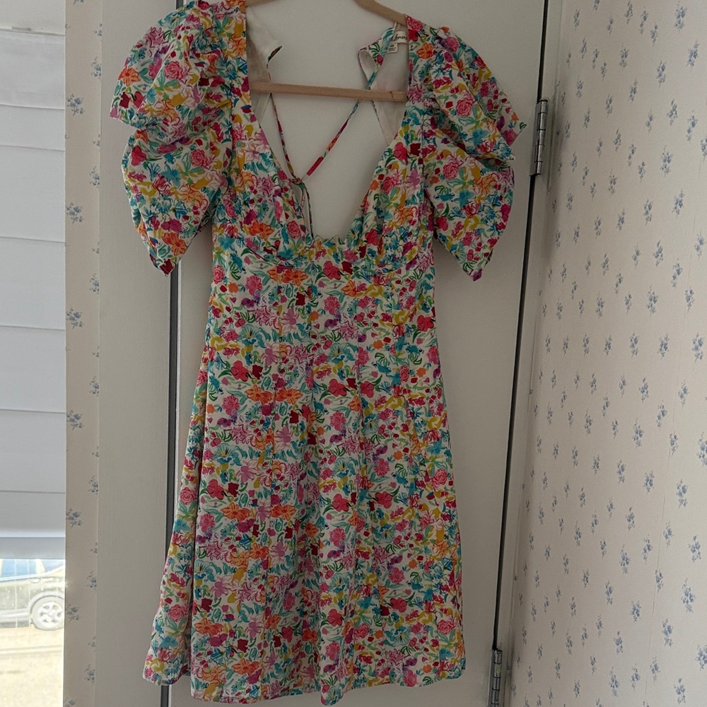 Floral Puff-Sleeve Mini Dress - Multicolor